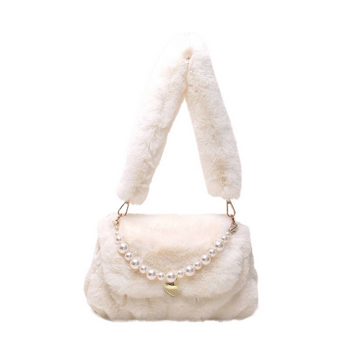 WINTER PEARL CHAIN HAND TOTE SHOULDER PLUSH BAG_CWAB3988