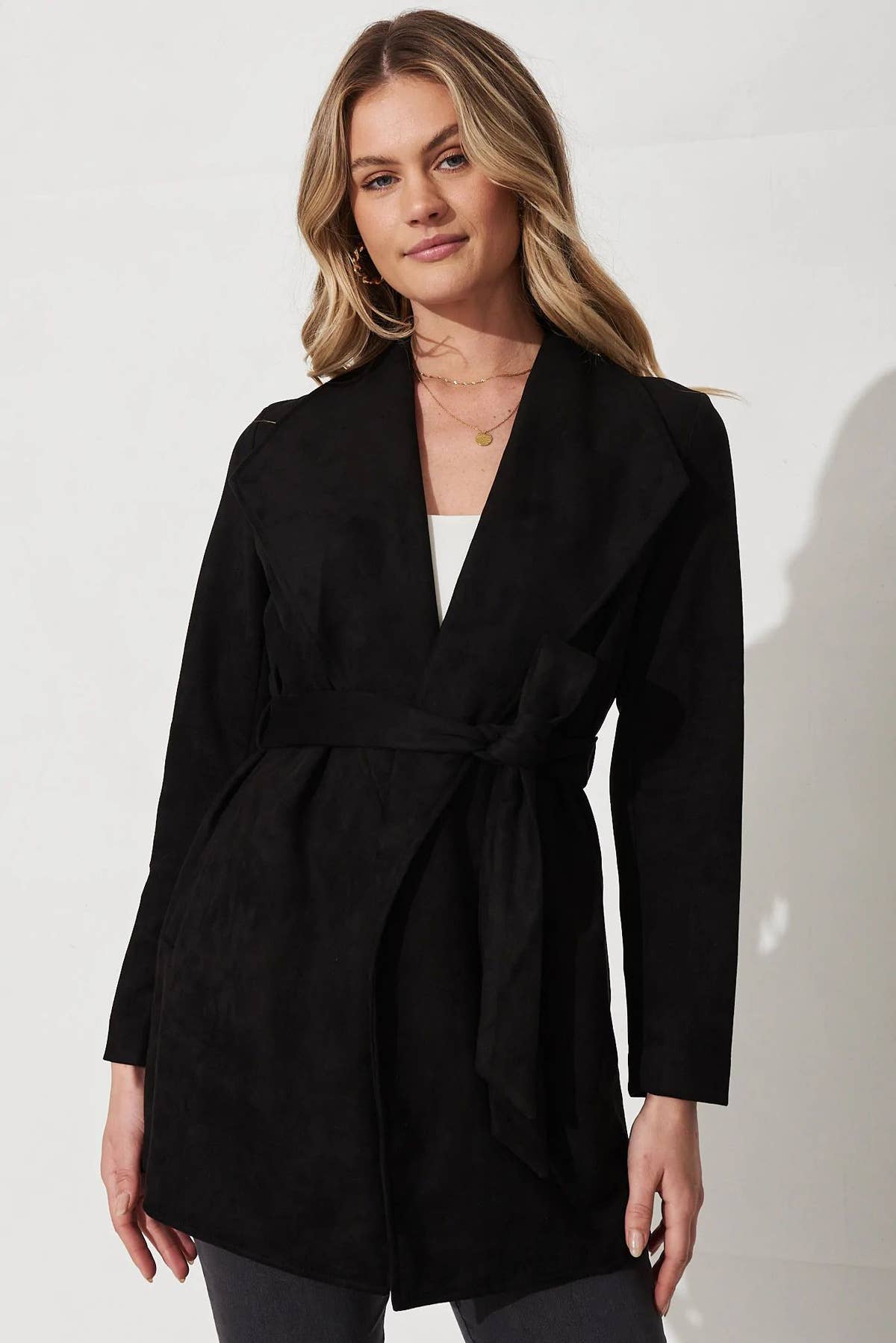 SOLID COLOR SUIT SUEDE COAT WITH LARGE LAPELS