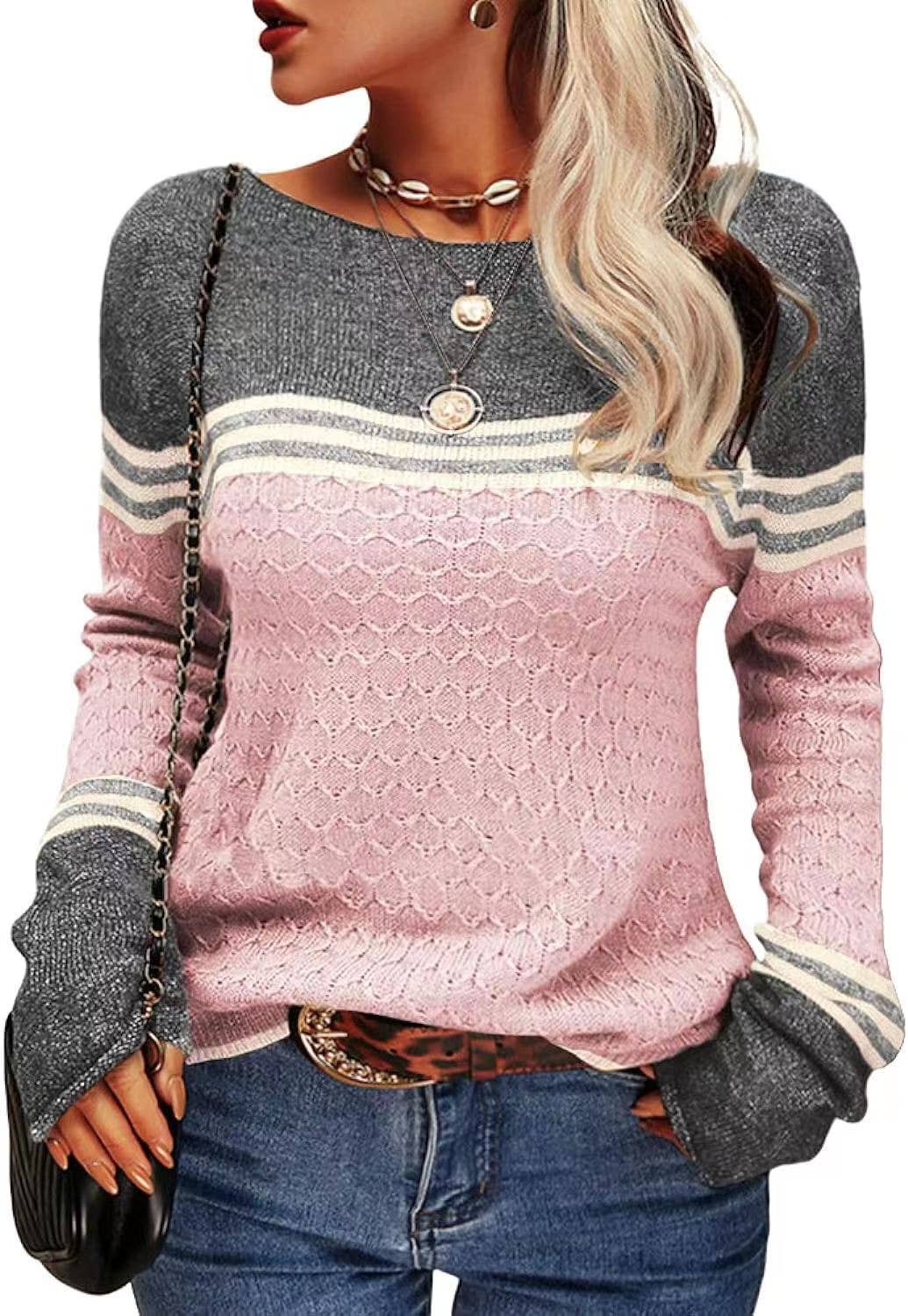 STYLISH CREW-NECK SWEATER WITH STRIPES AND COLORS