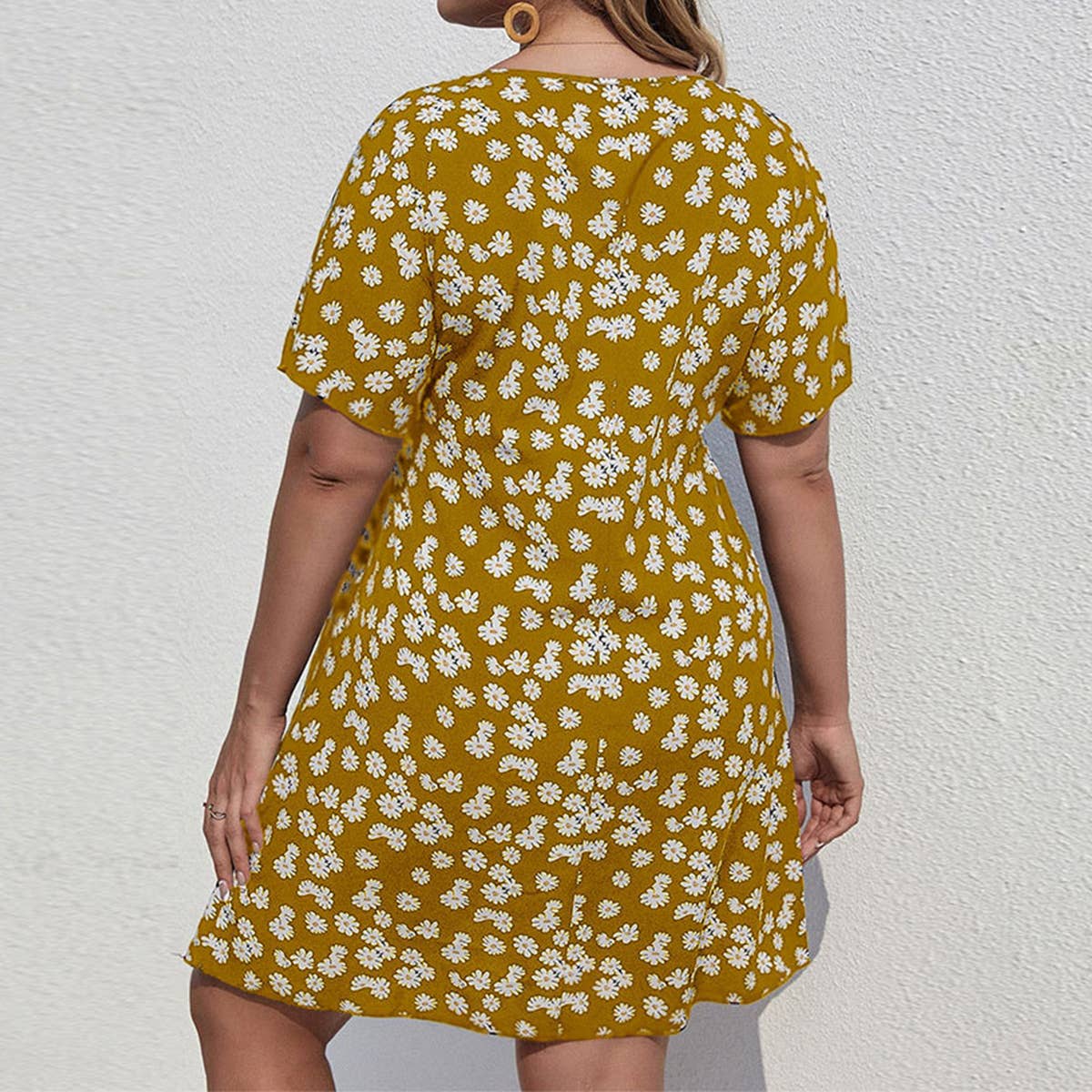 WAISTLINE HOLIDAY DAISY PRINT A LINE DRESS_CWDSD3303