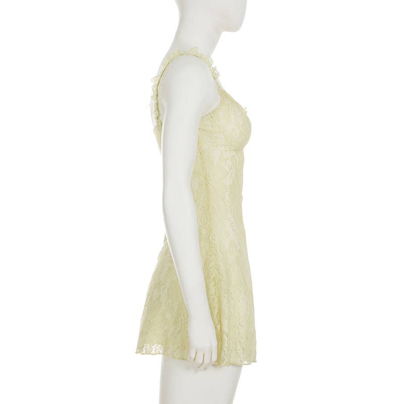 Sexy square neck slim lace A-line halter dress