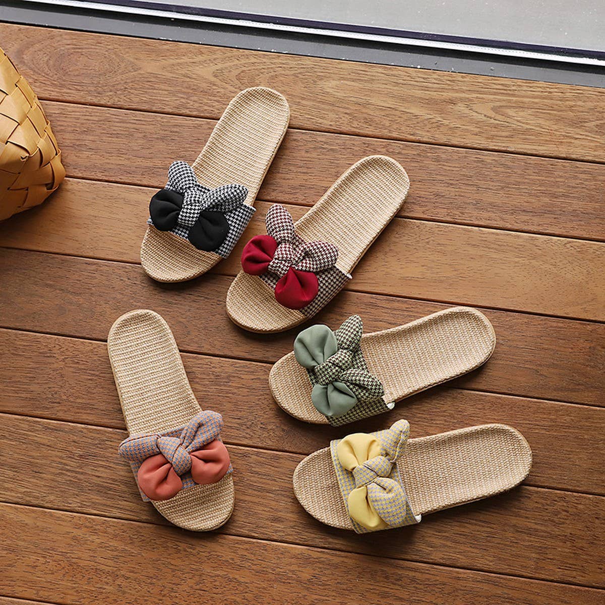 Korean Style Linen Bow Slippers for Summer