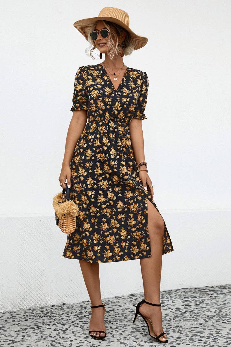 CWDSD4908_CASUAL V-NECK PRINTED DRESS