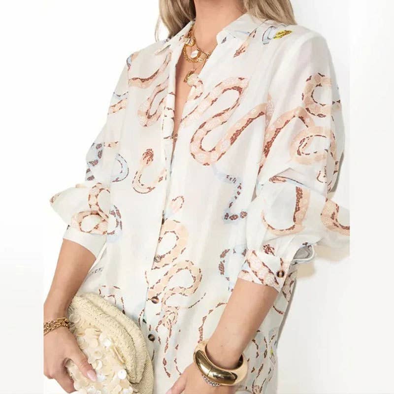 SNAKE PRINT SHIRT SLIT SKIRT LOOSE SUIT