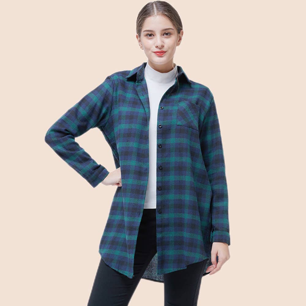 LONG CASUAL PLAID SHIRT LONG SLEEVE SHIRT WOMEN