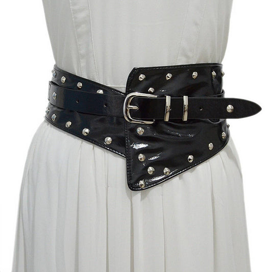 NEW CASUAL PUNK RIVETS DECORATED WIDE GIRDLE_CWABE0496