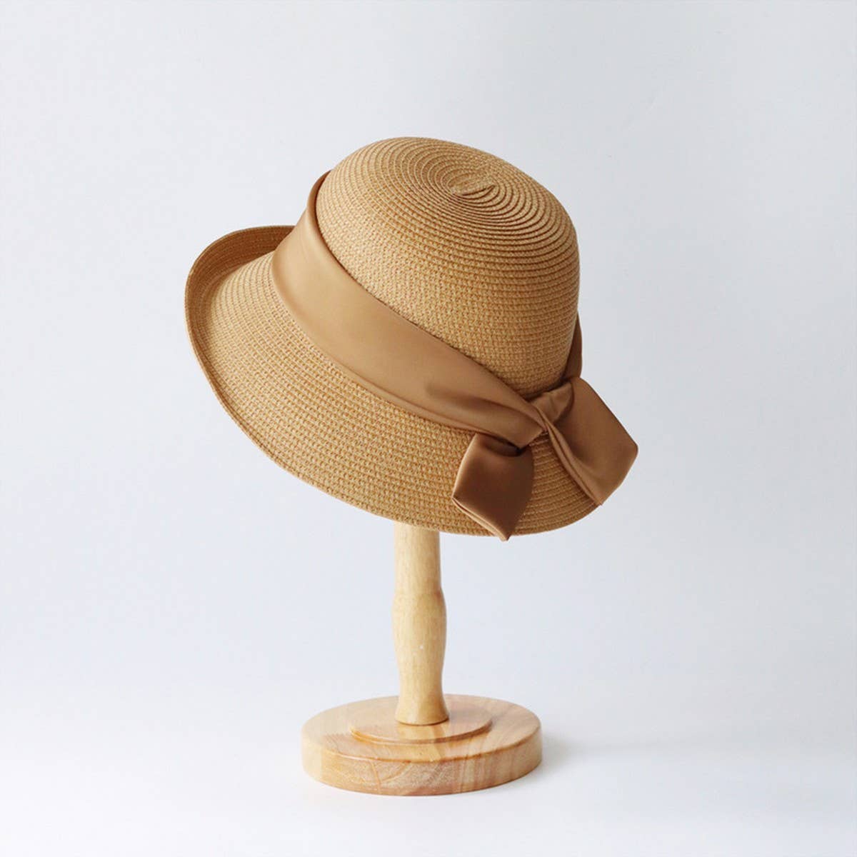 Summer new style ribbon turn-up bow straw hat_CWAH3481