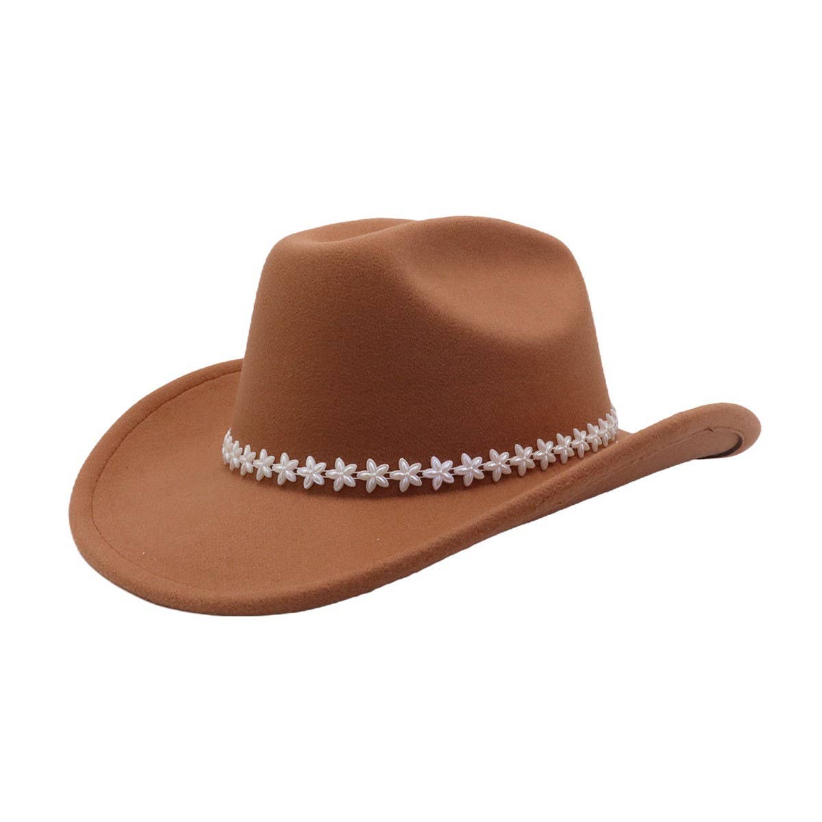 Brown Cowboy Felt Hat with Daisy Flower Trim_CWAH04453