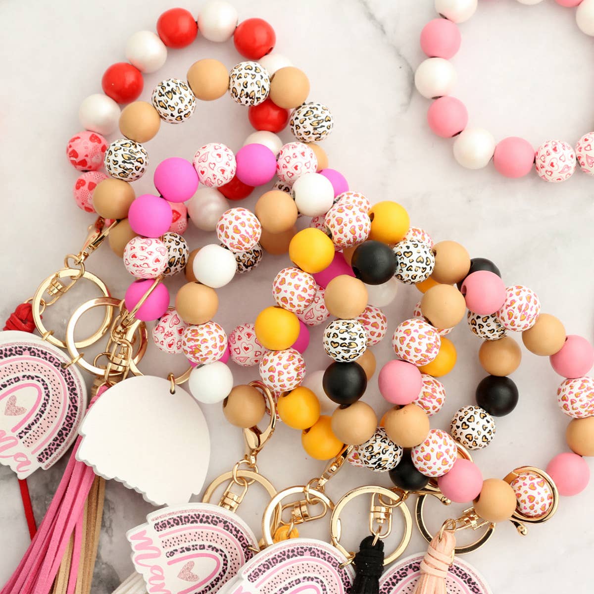WOODEN BEADS BRACELET SPOT BRACELET KEYCHAIN_CWMM1299
