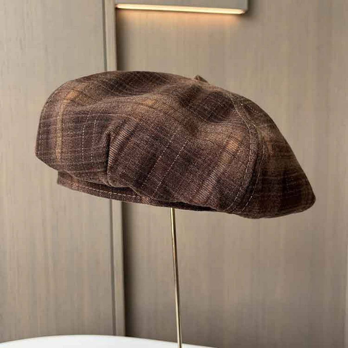 VINTAGE BRUSHED COTTON CHECK BERET_CWAB2910