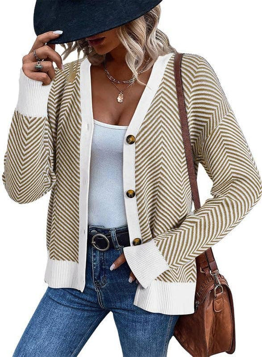 LONG SLEEVE THICK KNIT STRIPED CARDIGAN COAT