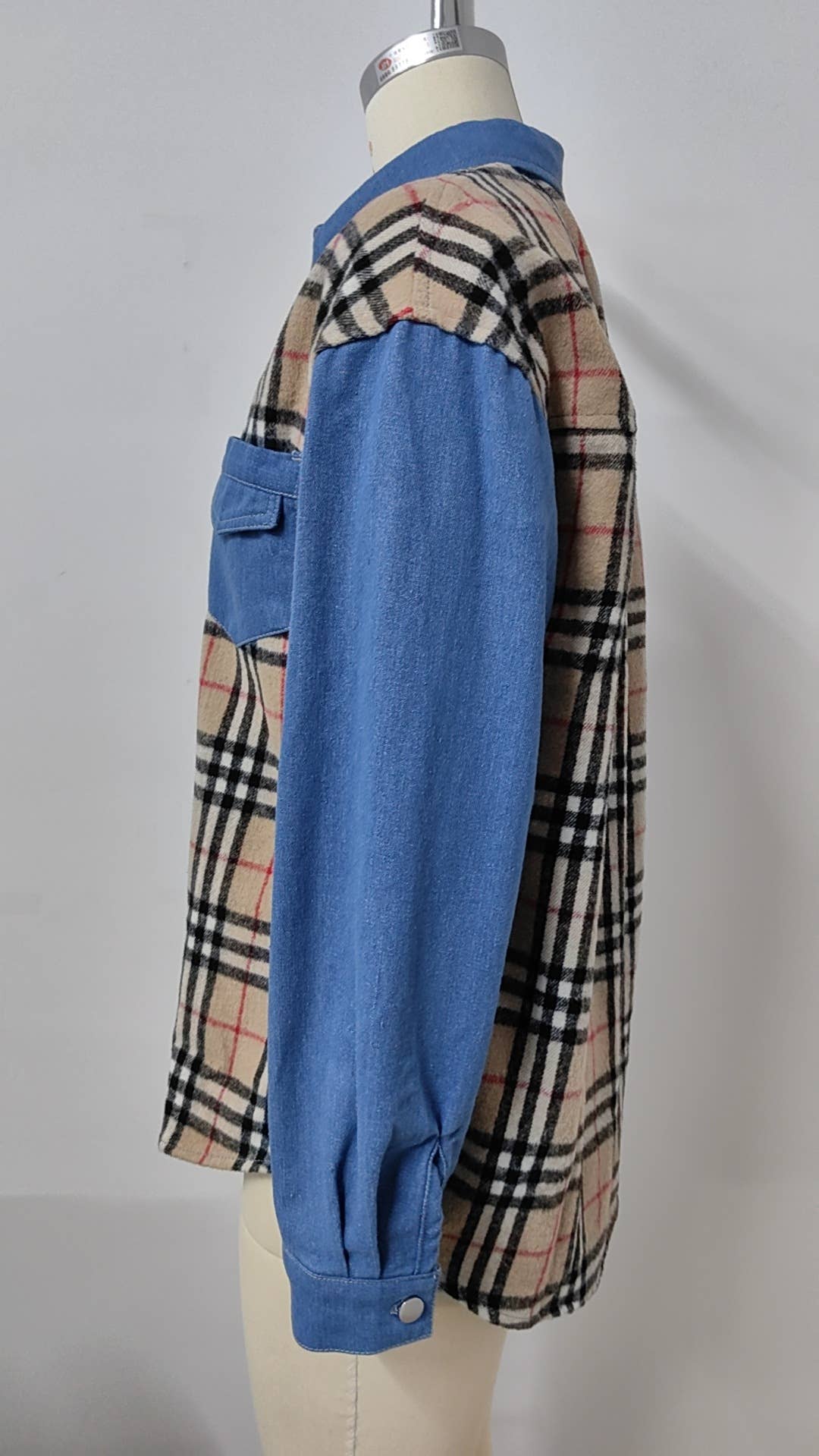 WASHED PLAID CASUAL DENIM LONG-SLEEVED JACKET