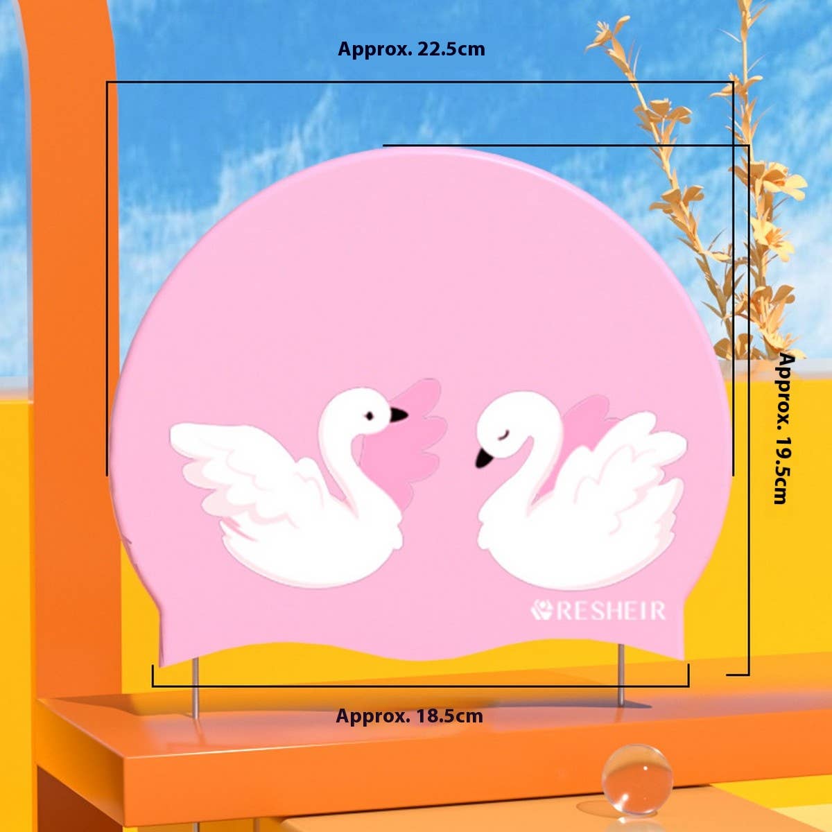 Kids Silicone Swim Cap - Cute Swan Print for Girls