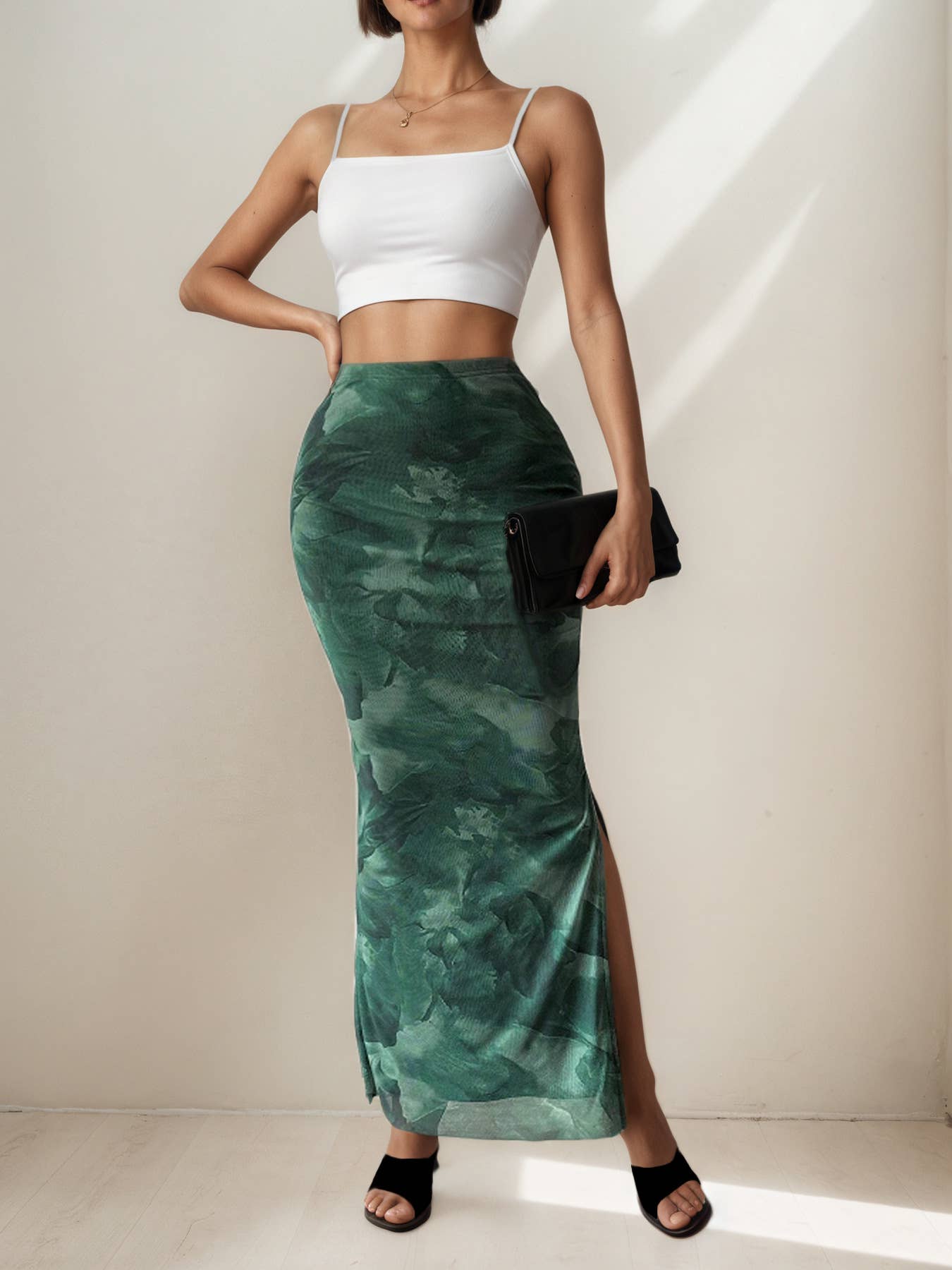 Sexy side-slit fashionable printed skirt