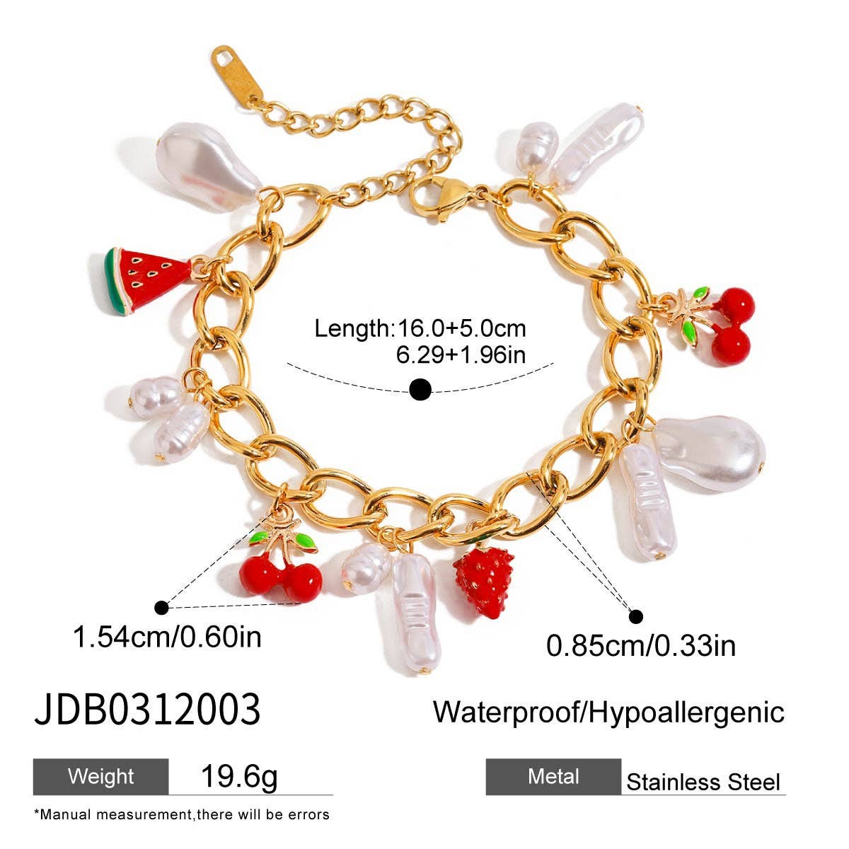 18K Gold Pearl Enamel Bracelet, Stainless Steel_CWAJE4845