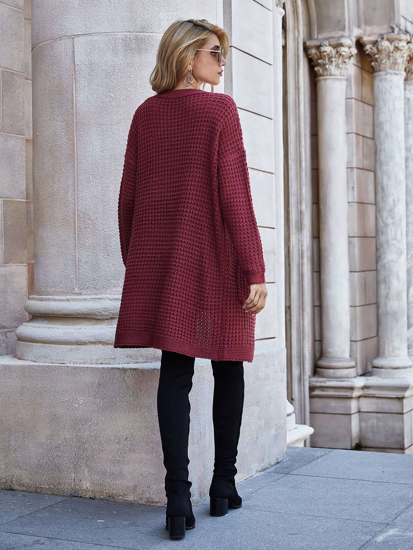 Women's loose plus-size solid color sweater coat