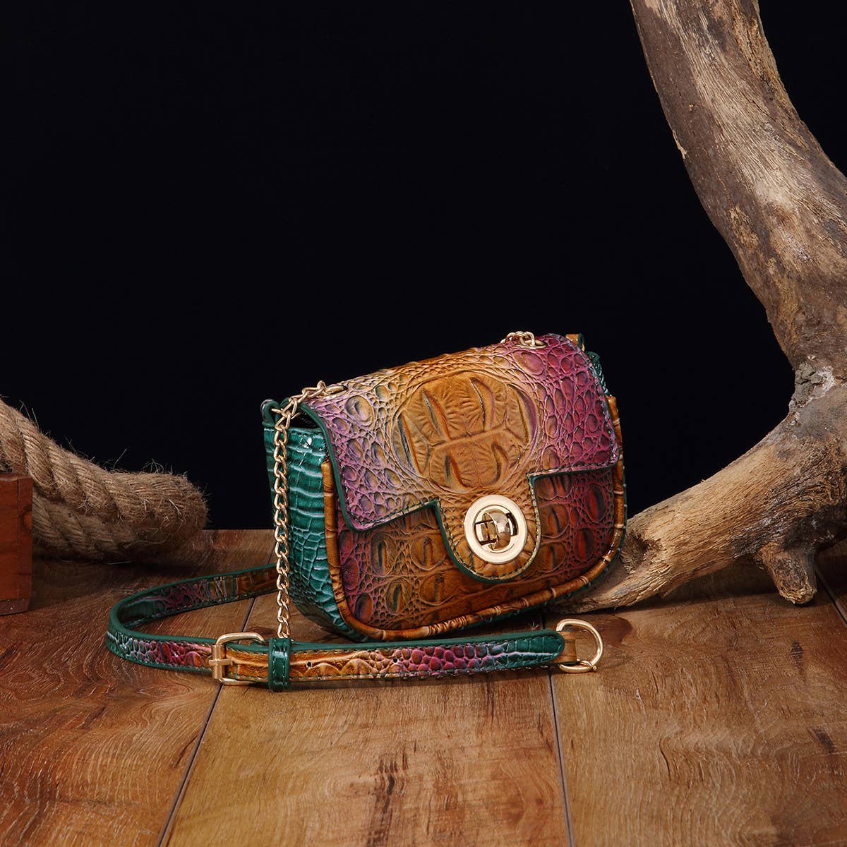 WOMEN MULTI-COLOR CROCODILE PATTERN SHOULDER BAG_CWAB2596