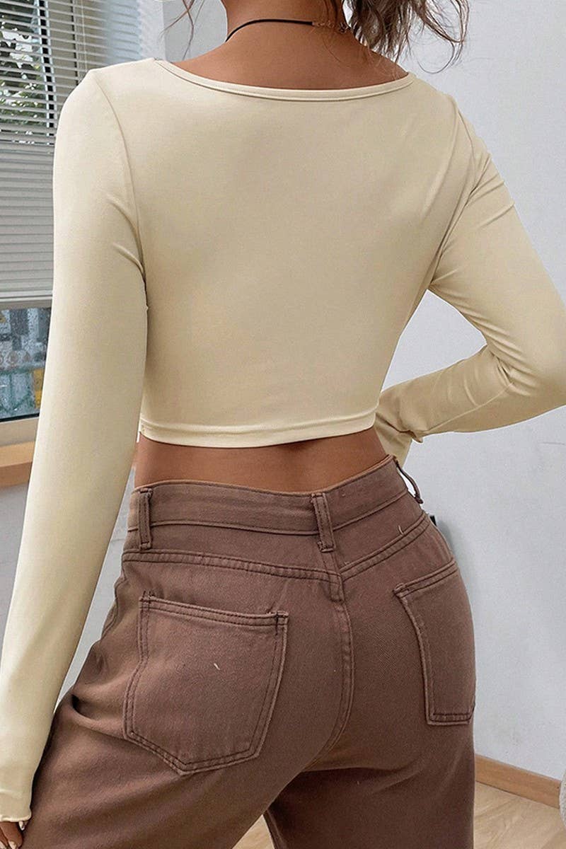 SLIM FIT V NECK TWIST FASHION TOP_CWTSTL1093