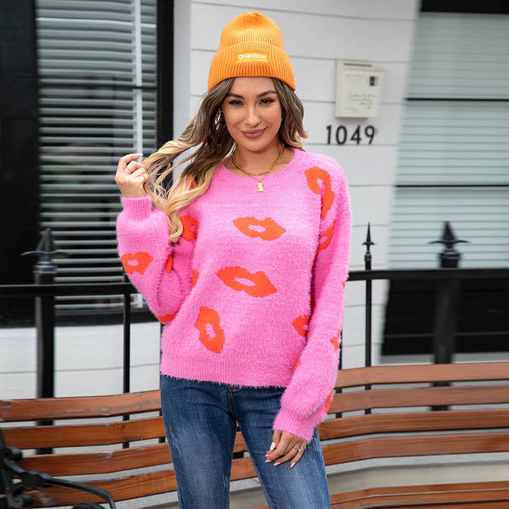 LIPS VALENTINE'S DAY SWEATER CREW NECK PULLOVER