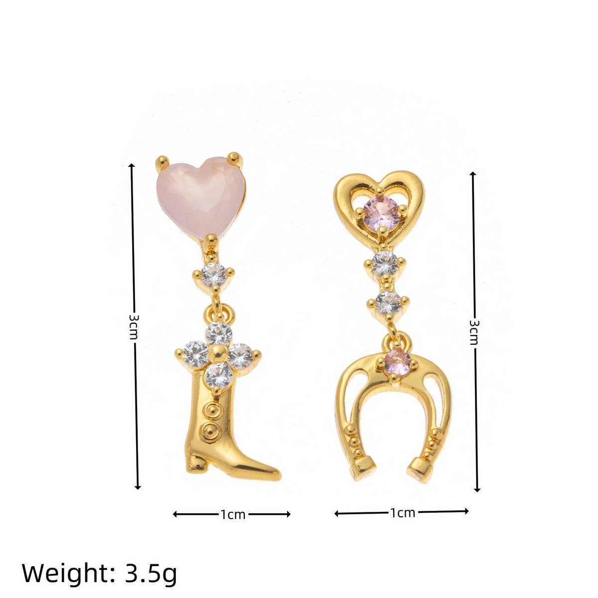 Bow Horseshoe Boot Zircon 18K Gold Stud Earrings_CWAJE5069