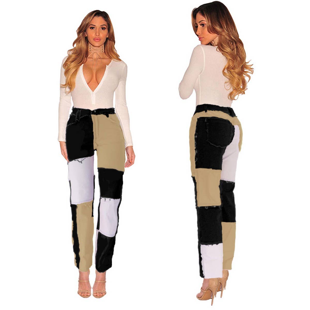 WOMENS DENIM PATCHWORK JEANS_CWJP0165