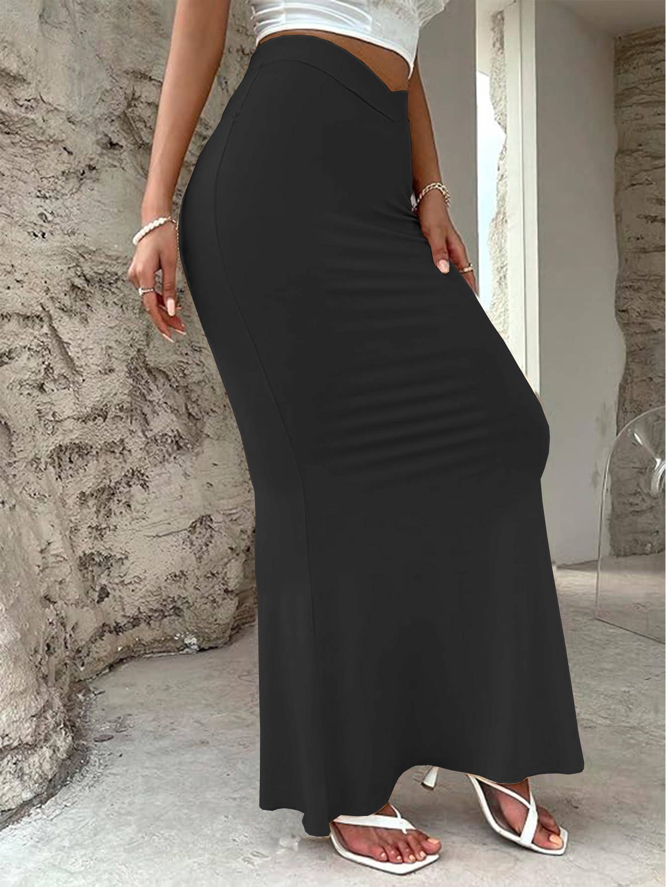 DESIGN SENSE WAIST NOTCH SMALL V HIP WRAP SKIRT