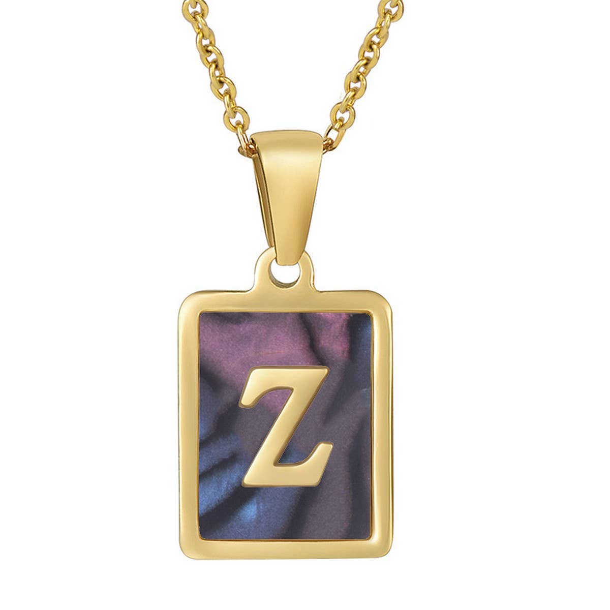 SQUARE SHELL 26 LETTER PENDANT NECKLACE_CWAJE0674