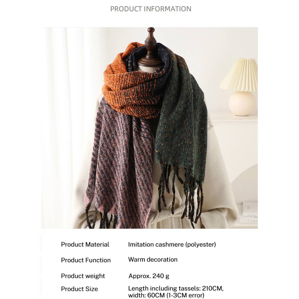 Geometric Colorblock Gradient Scarf with Tassel