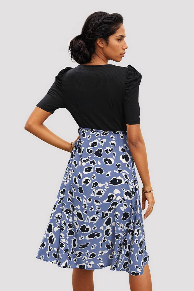 CWDSD7050_SUMMER TEMPERAMENT V-NECK SPLICING WRAP DRESS