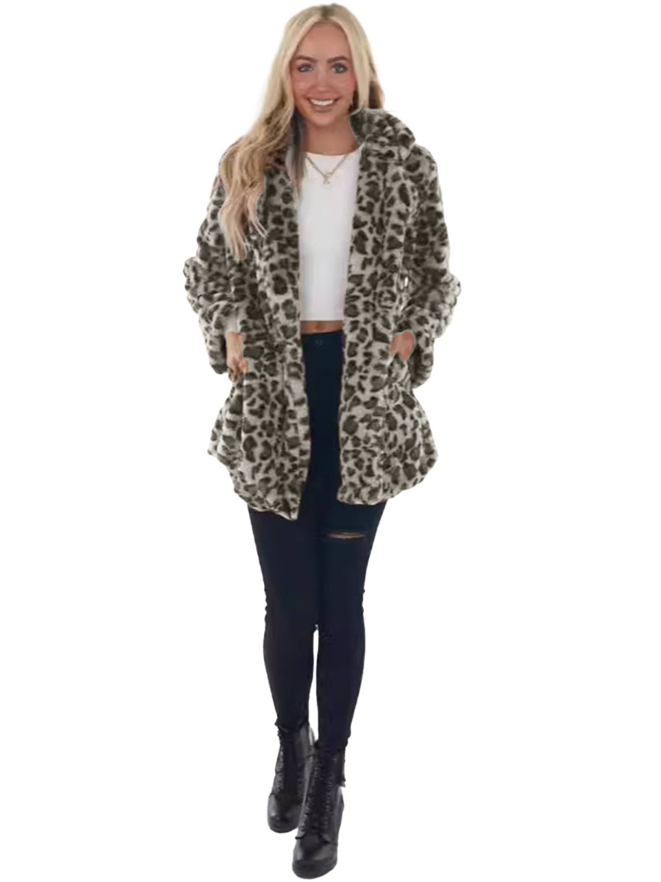 STYLISH FAUX FUR COAT WITH BAGGY FUR POCKETS