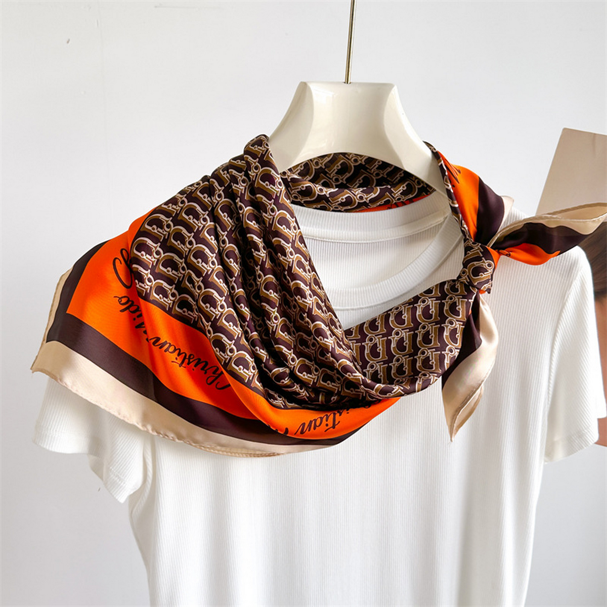 Lily Print Satin Square Scarf for Summer Sun