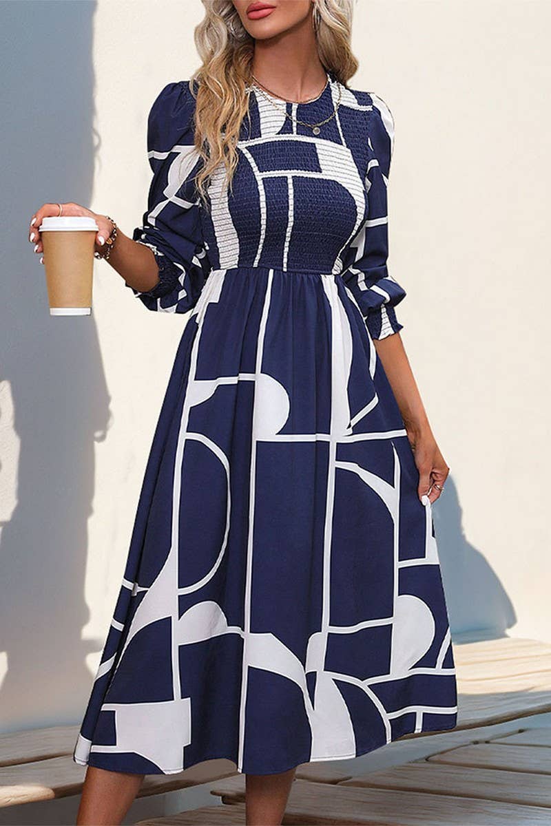 CWDMD4524_SPRING AND AUTUMN LONG SLEEVE PRINTED DRESS