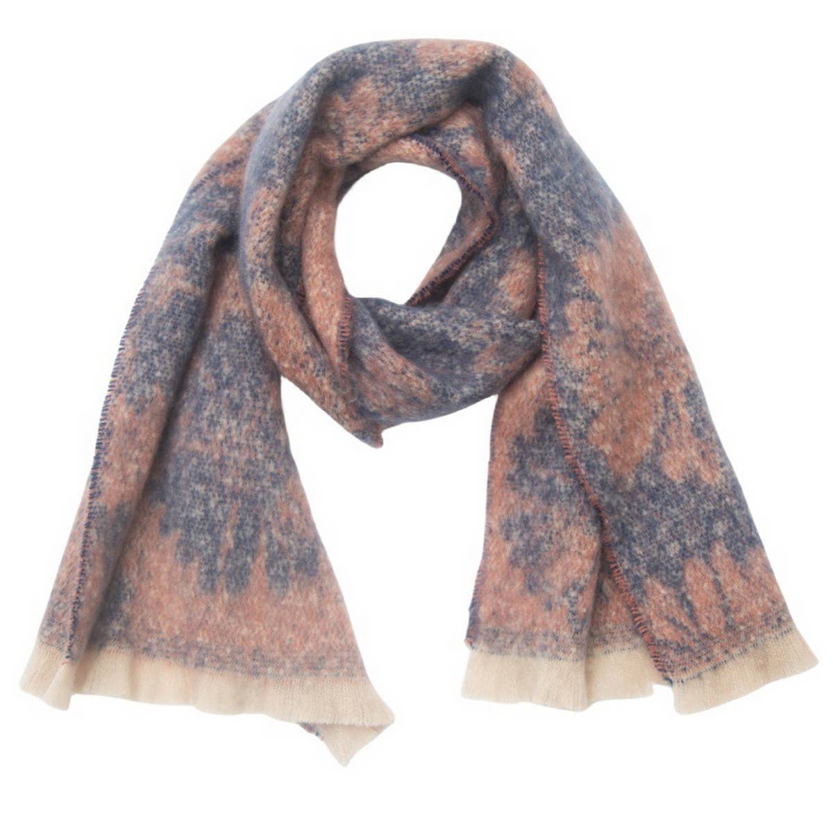 Floral Jacquard Scarf ? Winter Short Fringe Wrap
