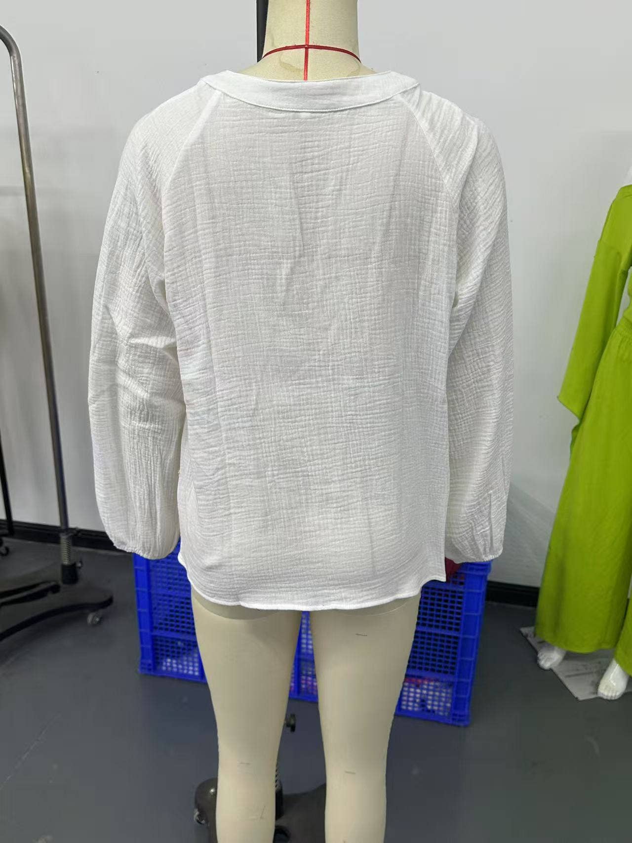 Ethnic-style V-neck embroidered pure cotton top