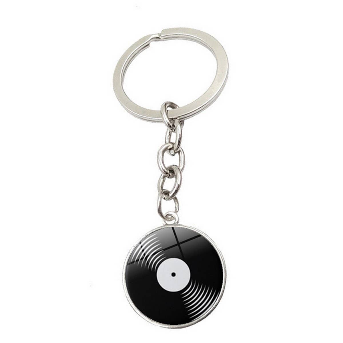 BLACK VINYL RECORD TIME GEMSTONE KEYCHAIN PENDANT_CWMM0495