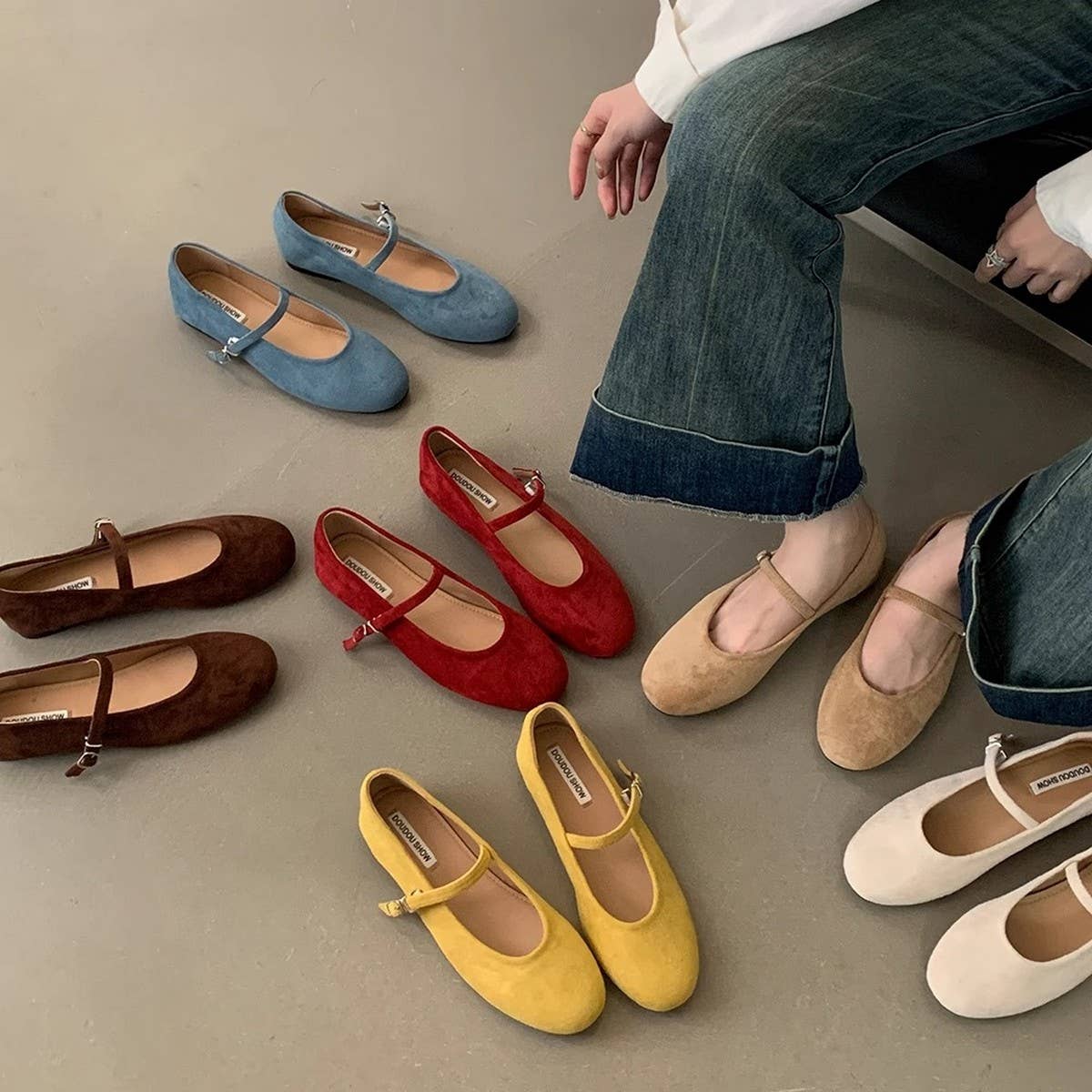 Red Flat Mary Jane Ballet Shoes with Anti-Slip Sole_CWSHF006