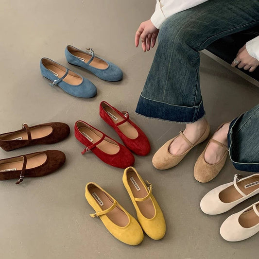 Red Flat Mary Jane Ballet Shoes with Anti-Slip Sole_CWSHF006