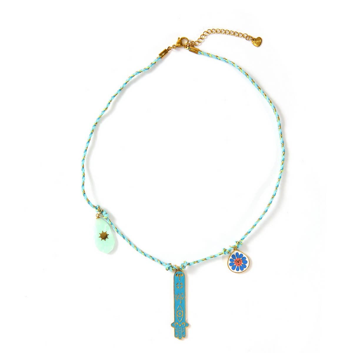 Knotted Cotton Rope Necklace with Fatima Pendant