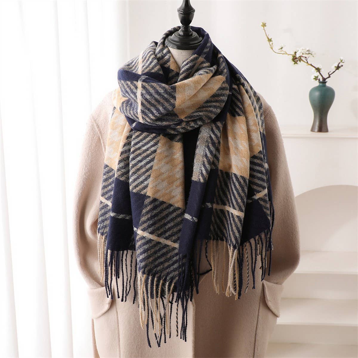 British Plaid Faux Cashmere Scarf for Women_CWASC1444