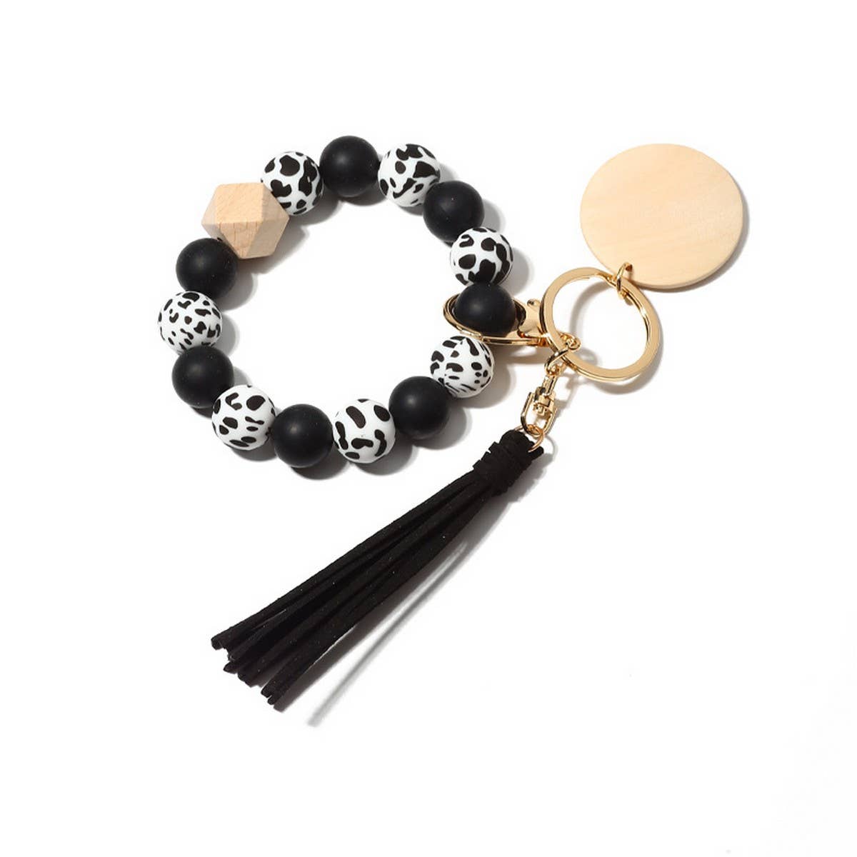 Silicone Bead Bracelet Keychain with Beech Wood