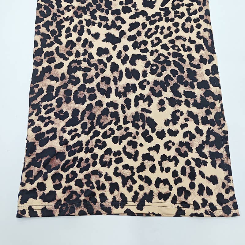 Irregular high-slit fashionable leopard dress
