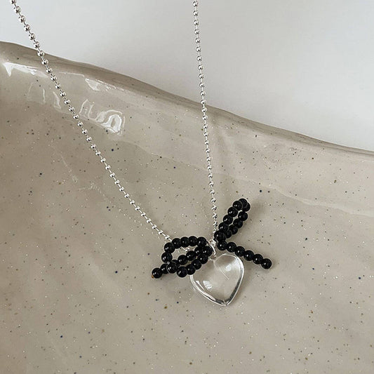 FASHION TRANSPARENT HEART PENDANT BOW NECKLACE_CWAJE3073