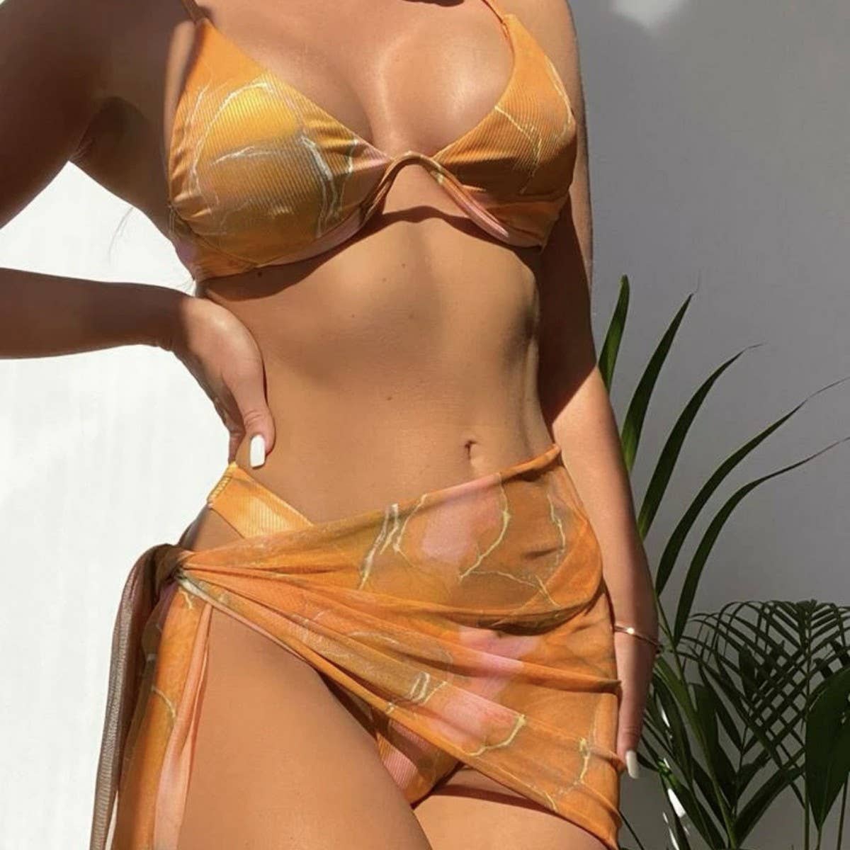 Marble Print Bikini Set - Sexy 3 Piece Swimsuit