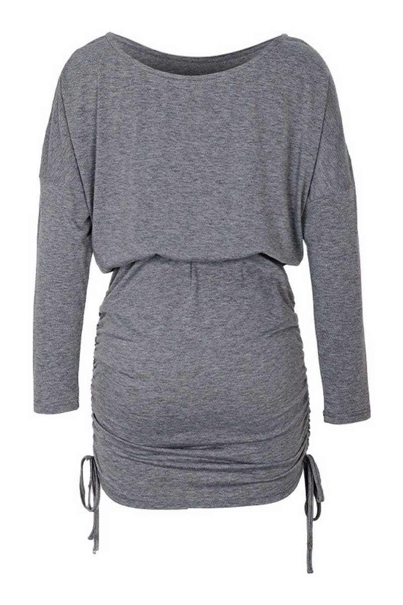 CWDHL0660_LONG SLEEVE BAT SLEEVE SOLID COLOR AUTUMN DRESS