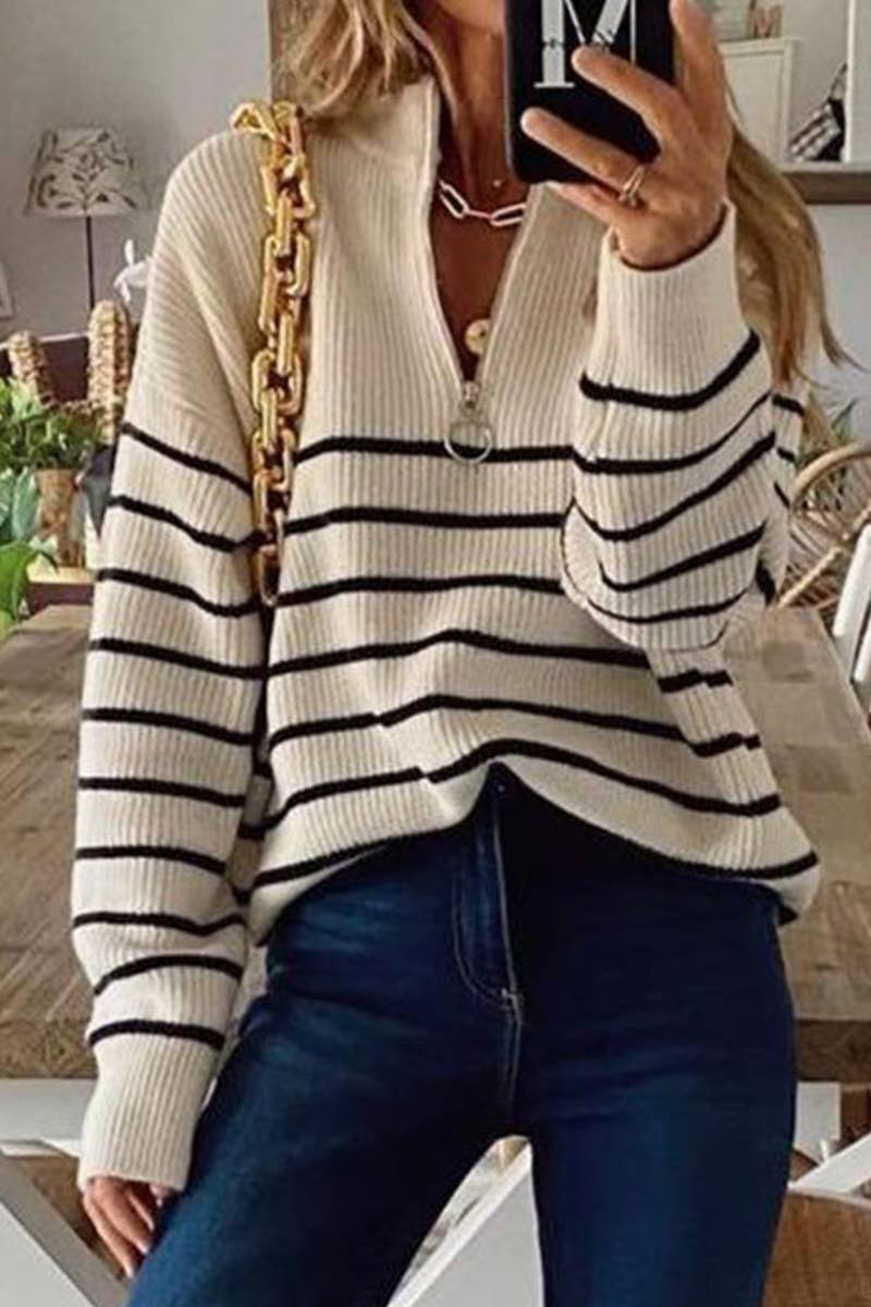 STRIPED ZIP-UP PULLOVER WITH MATCHING COLORS