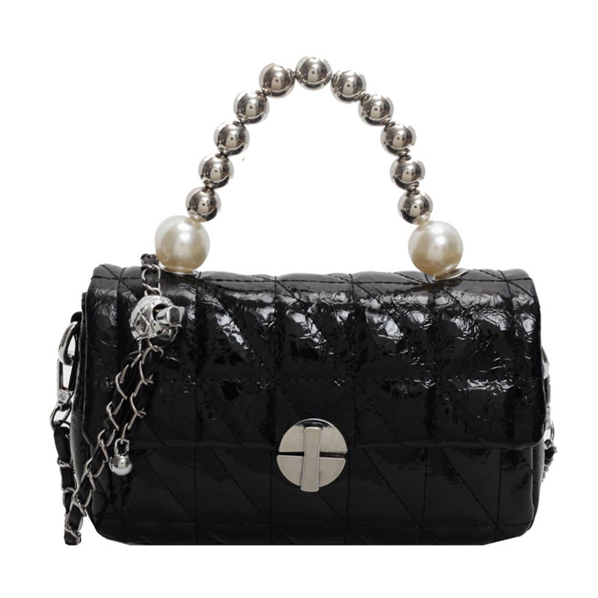 Laser pearl chain diamond single-shoulder bag