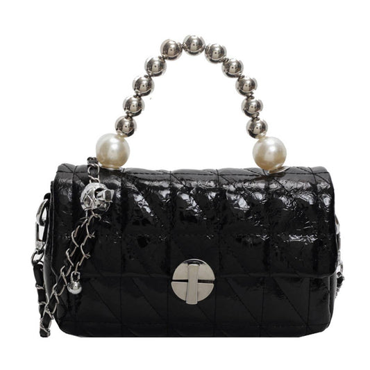 Laser pearl chain diamond single-shoulder bag