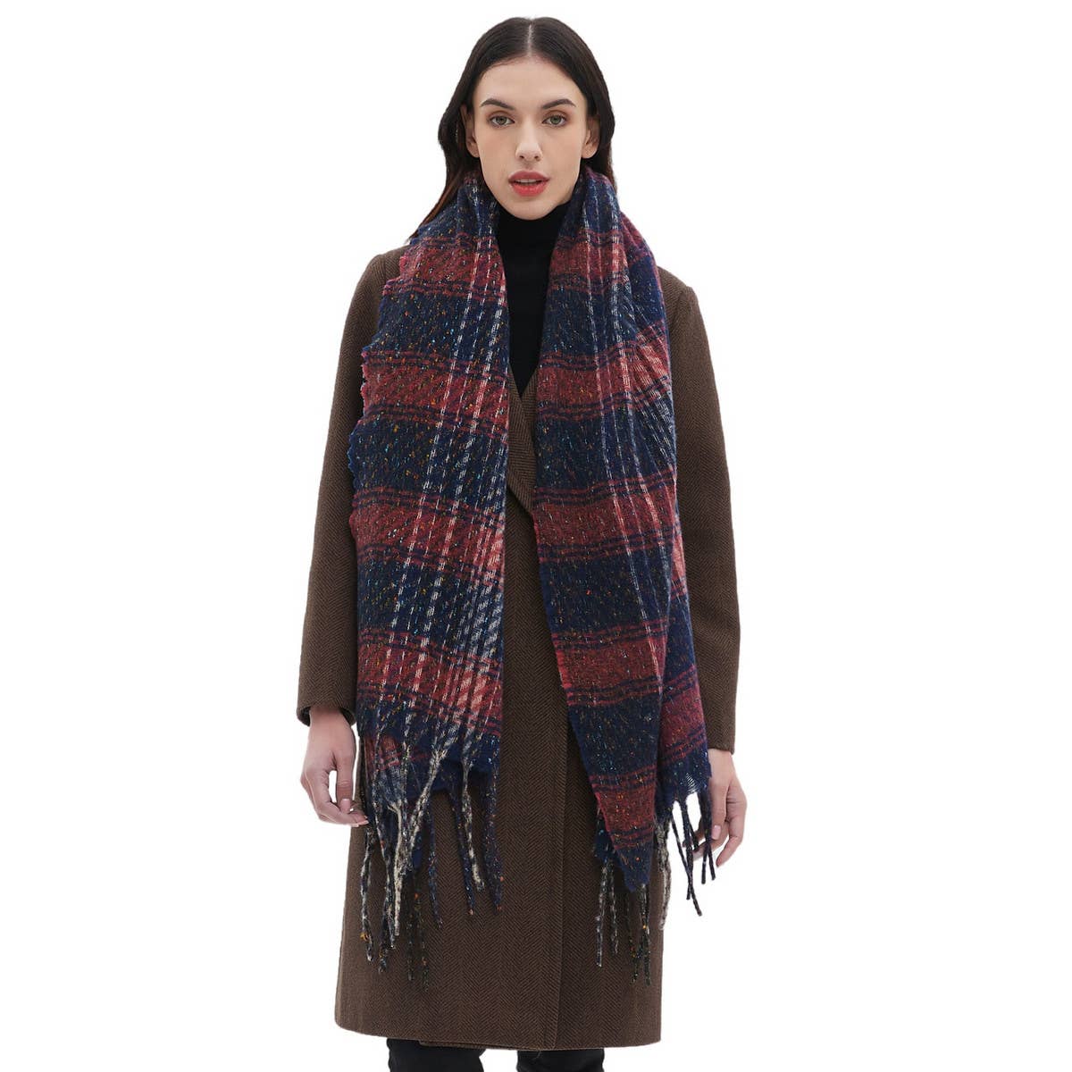 Mixed Plaid Fringe Scarf ? Unisex Winter Shawl