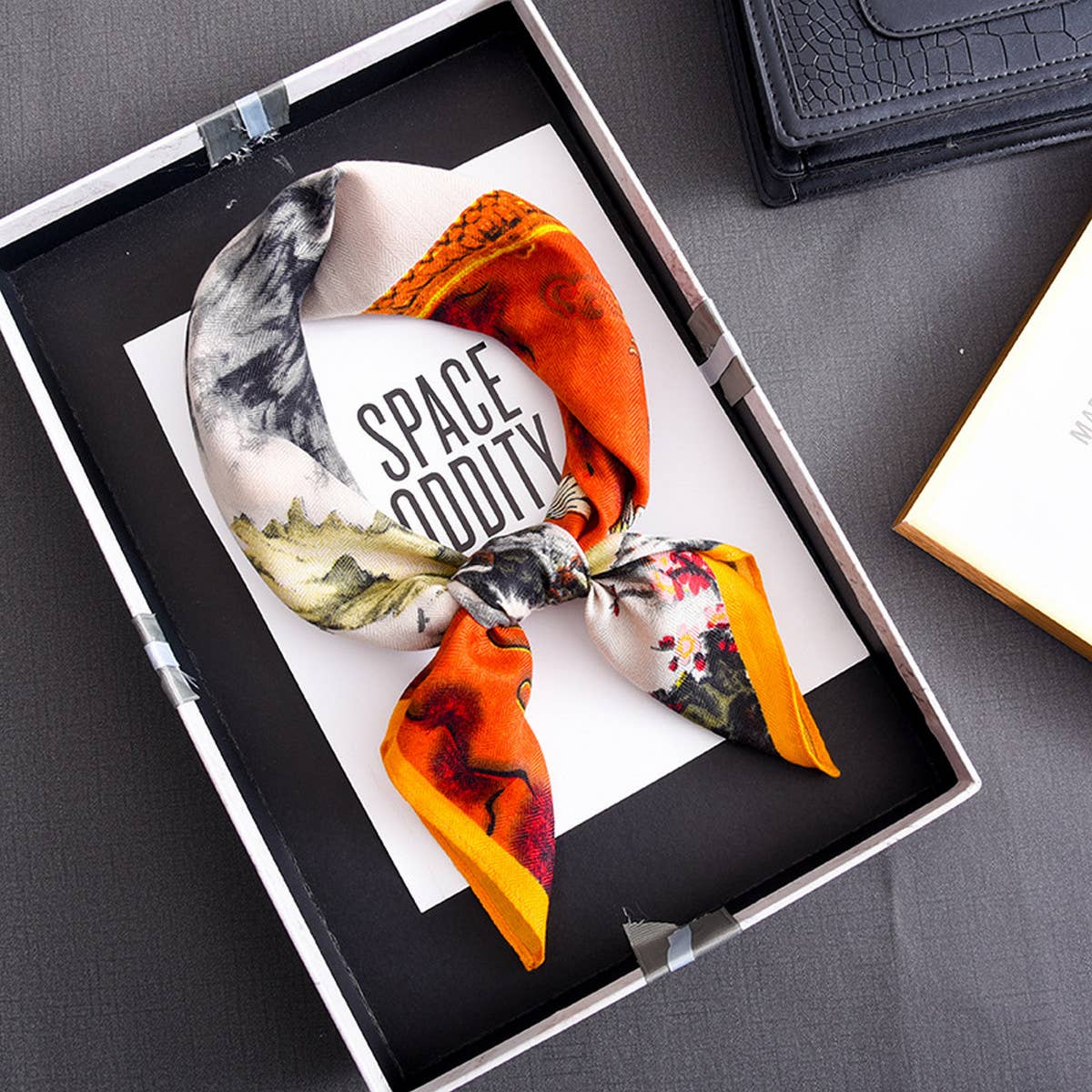 CWASC2400_COLORBLOCK LANDSCAPE RETRO ARTISTIC SILK SCARF