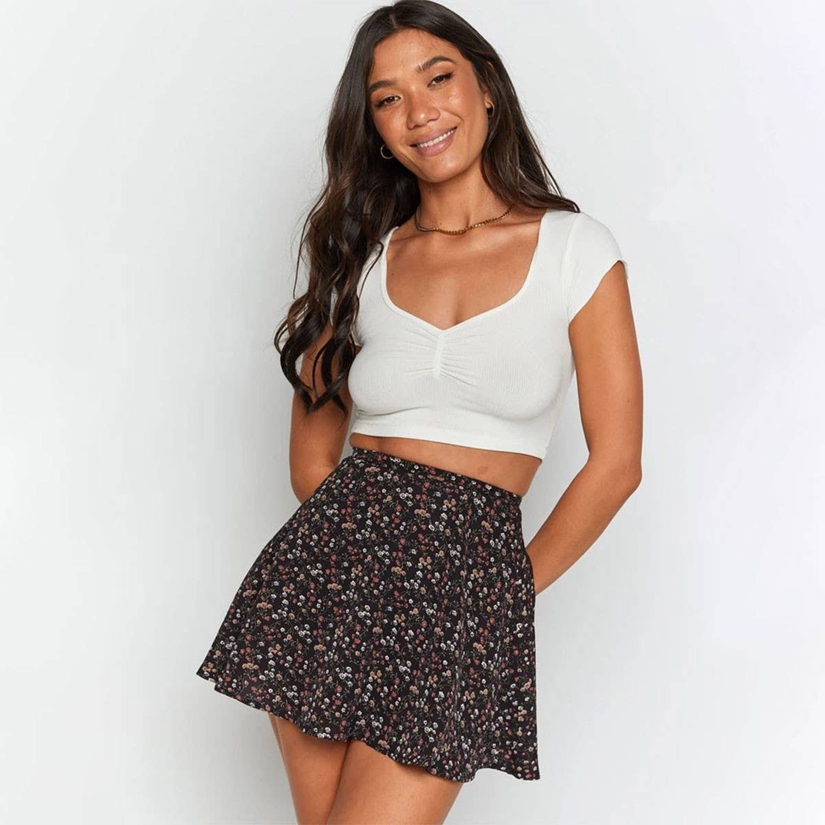 WOMEN'S FLORAL SKIRT CHIFFON PRINT SKIRT_CWAB4797